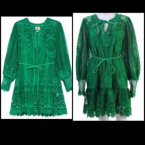 NEW Farm Rio Green Guipure Lace Mini Dress Small Festival Luxe Statement Style
